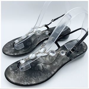 ‎Matisse Black Jeweled Low Wedge Thong Sandal